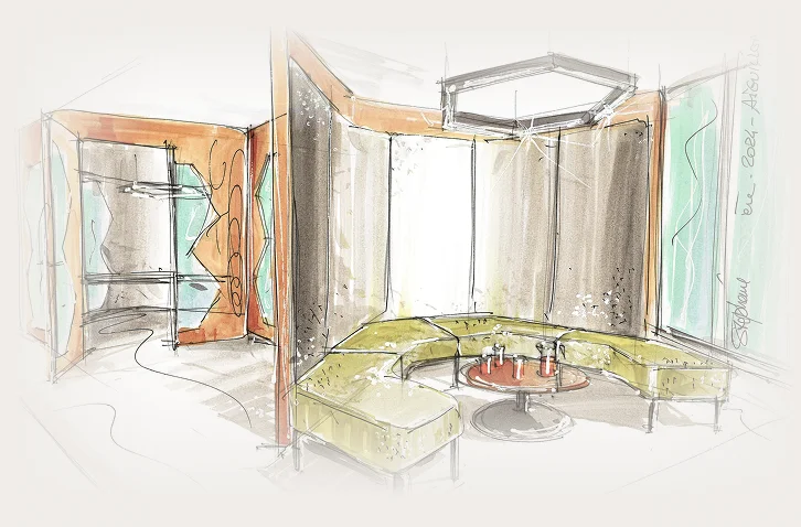 Croquis de projet en maîtrise d’œuvre pour un aménagement intérieur à Rennes